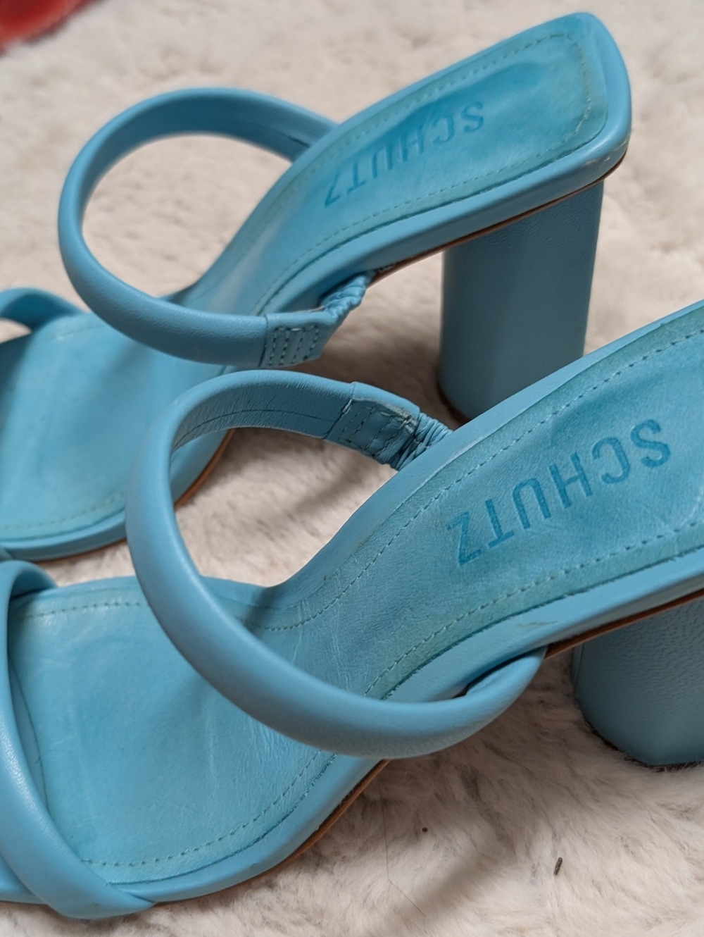 SCHUTZ Turquoise Strappy Square-Toe Block Heel Sandals - Picture 3 of 5